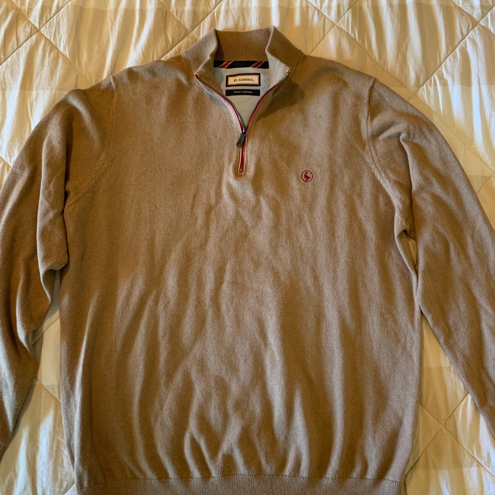 El Ganso Cotton Cashmere Men's Tan 1/4 Zip Sweater Size L